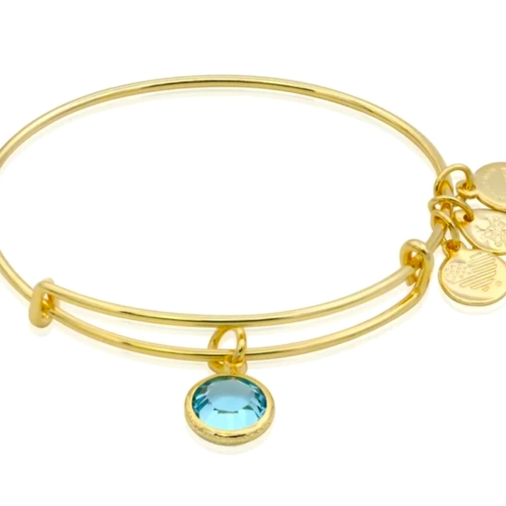 Alex and Ani Birthstone Aquamarine March Birthstone Bracelet Gold Tone Preowned